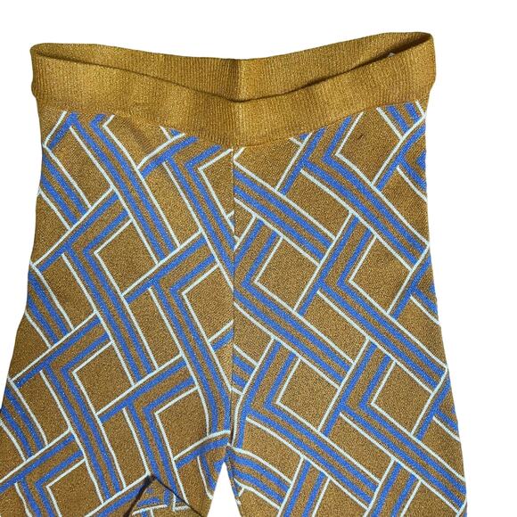 Forever 21 Size XL Retro 70s Flare Leg Stretch Pants Gold Glitter Geometric - Picture 4 of 9